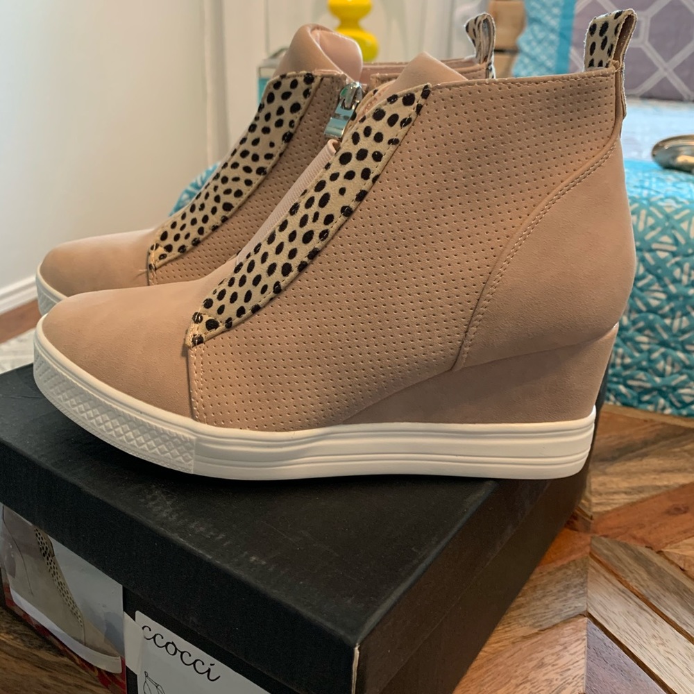 Ccocci Cheetah Beige Wedge Sneakers